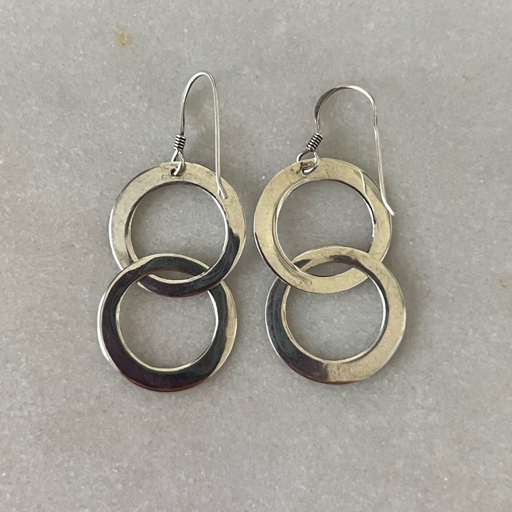 Sterling Silver Flat Double Ring Dangle Earrings - image 7
